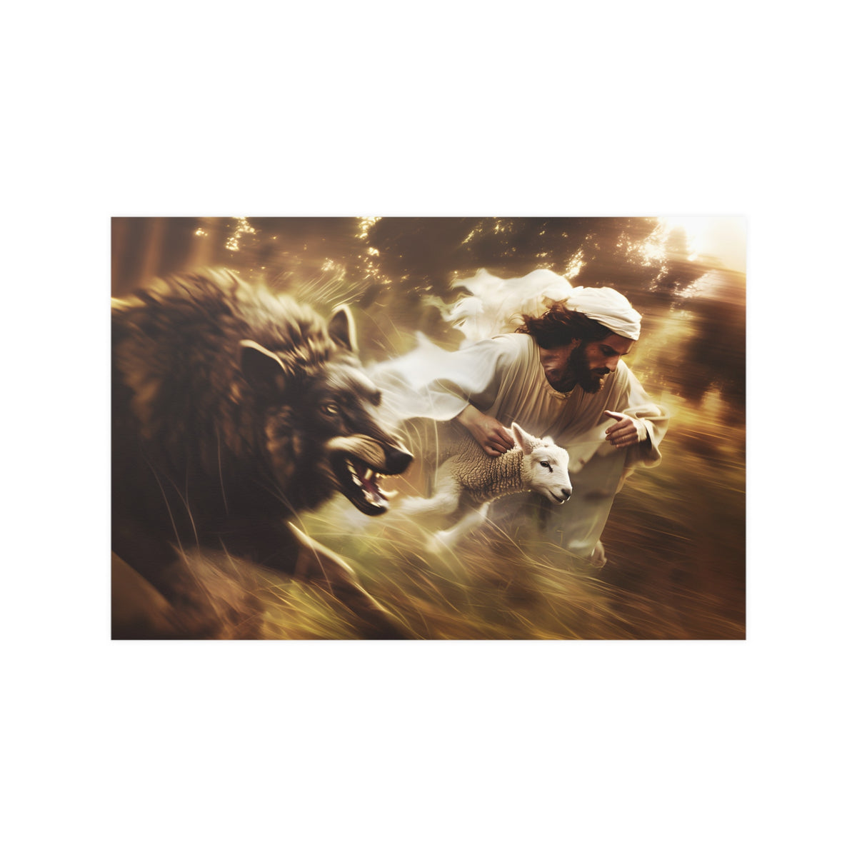 Jesus Saving a Sheep From The Wolf Wall Art Print