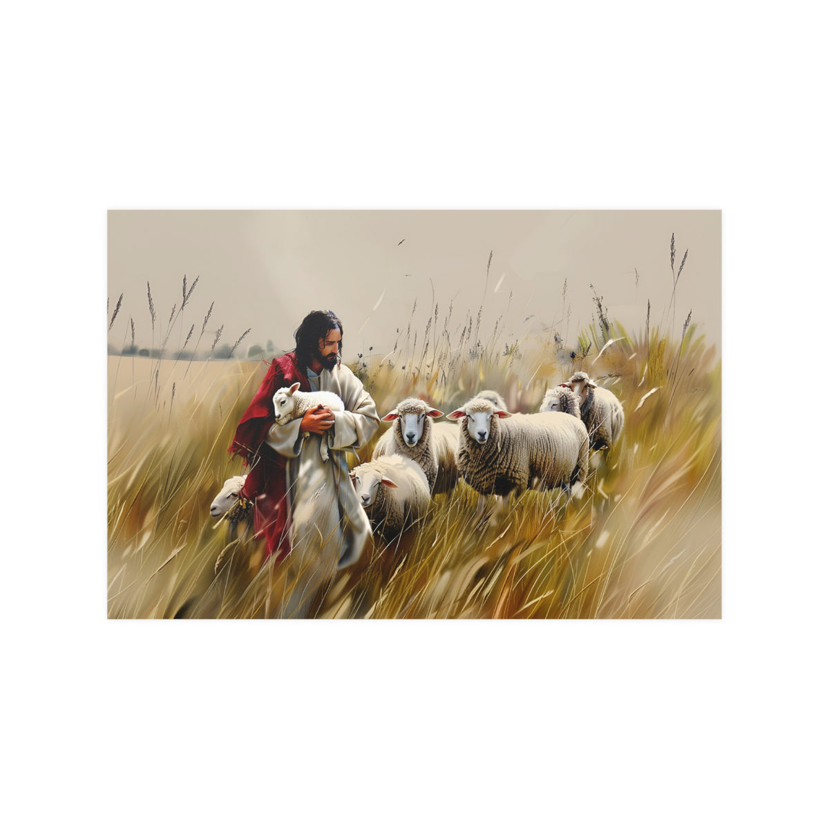 Jesus and His Flock of Sheep Christian Wall Art Print