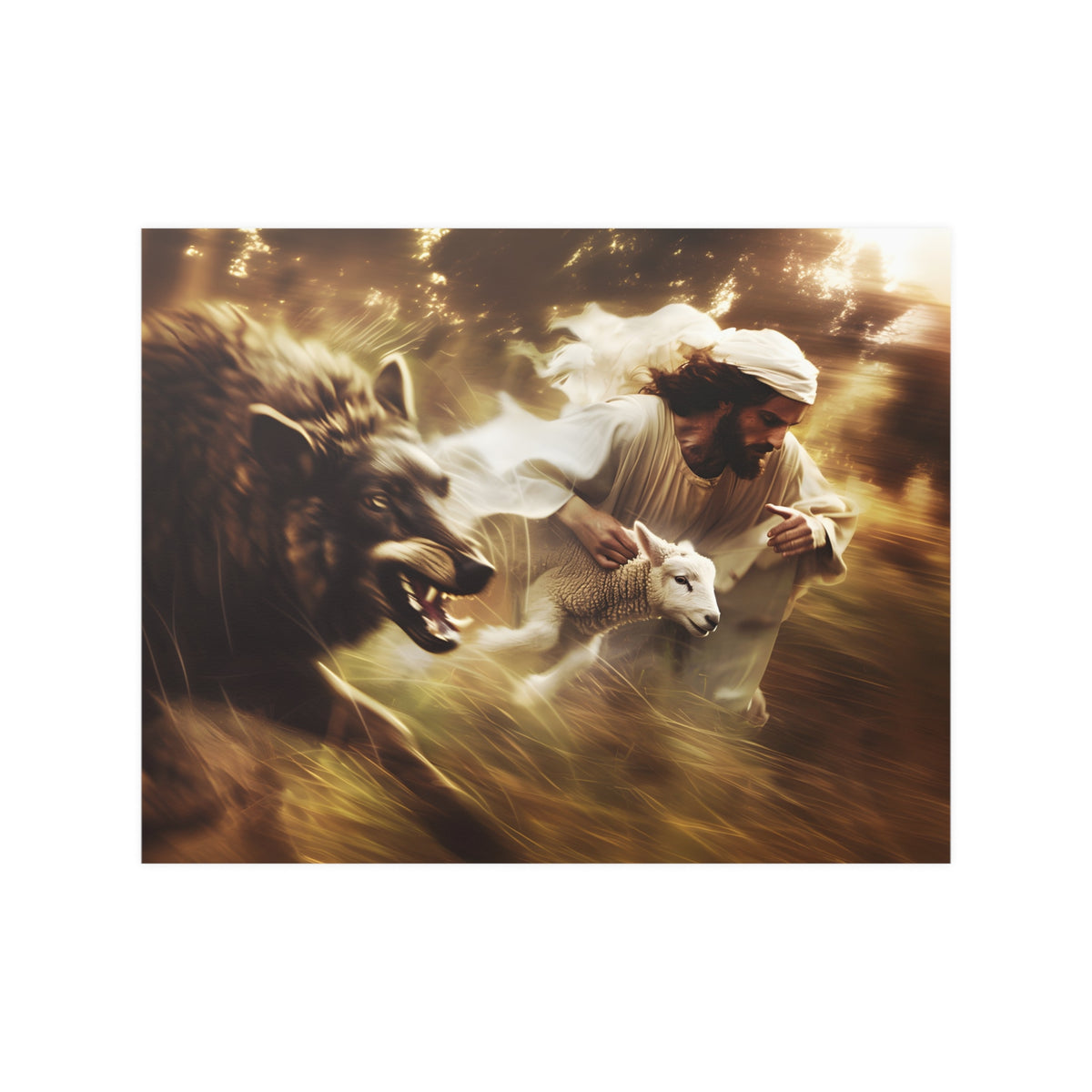Jesus Saving a Sheep From The Wolf Wall Art Print