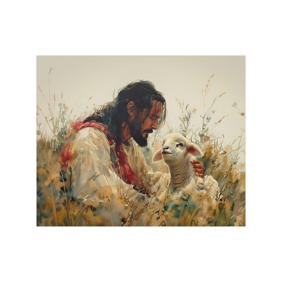 Jesus and Lamb Christian Wall Art Print