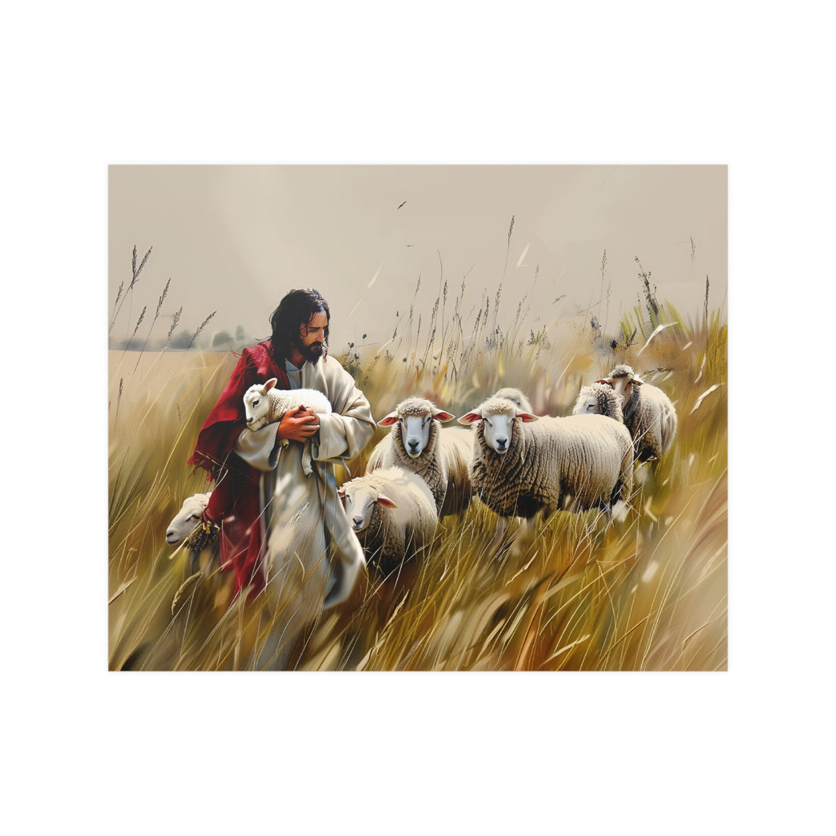 Jesus and His Flock of Sheep Christian Wall Art Print