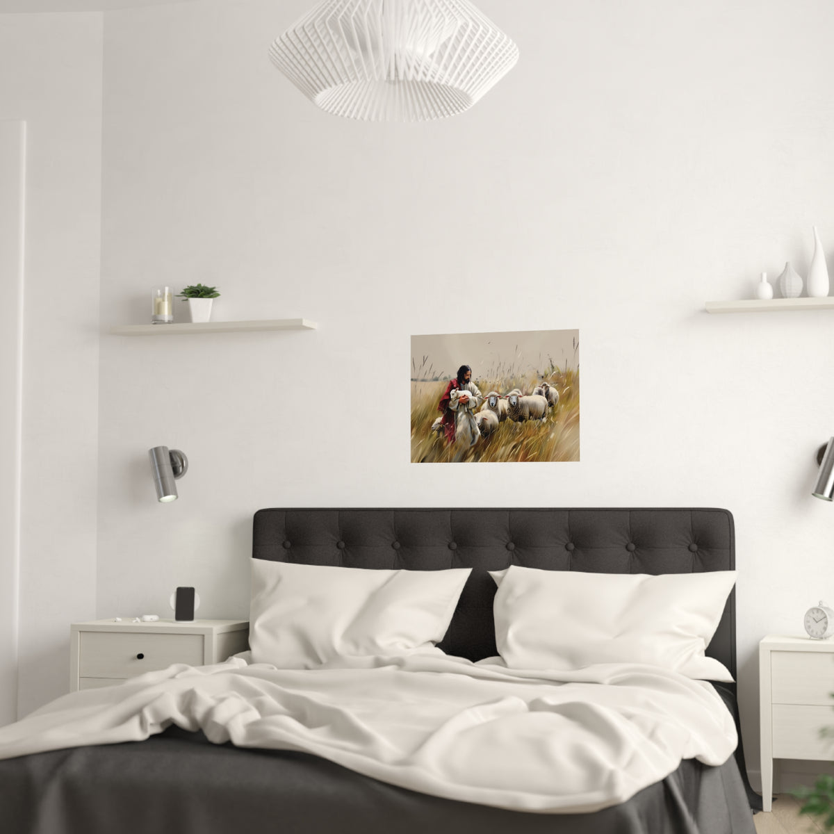 Jesus and His Flock of Sheep Christian Wall Art Print