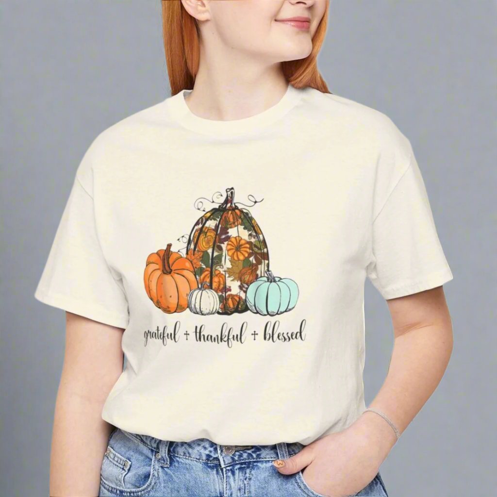 Grateful, Thankful, Blessed - Fall Pumpkins Christian T-shirt