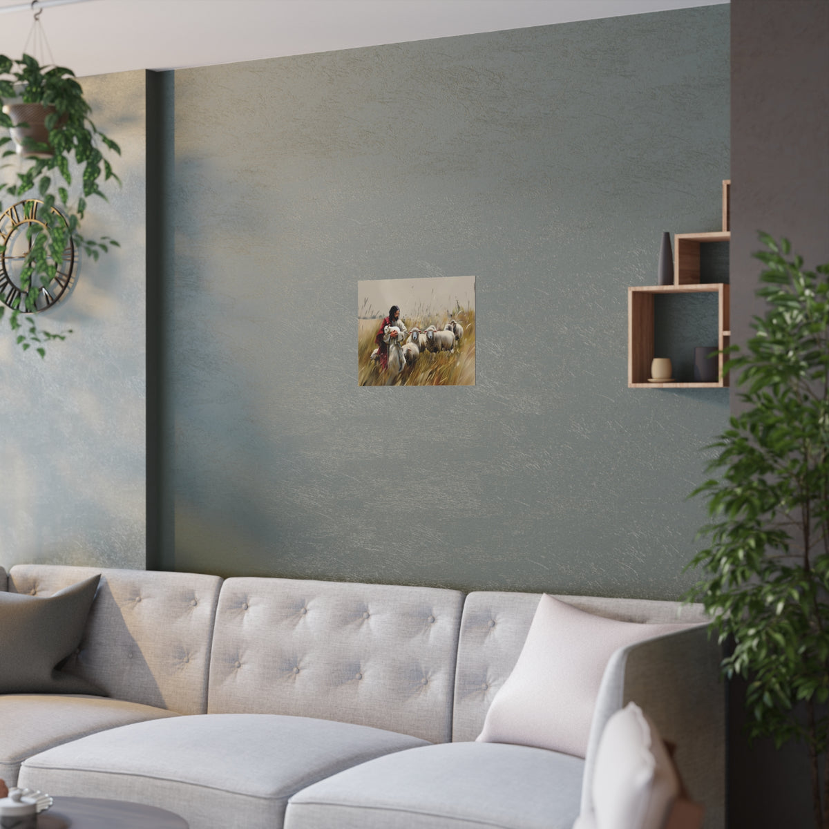 Jesus and His Flock of Sheep Christian Wall Art Print