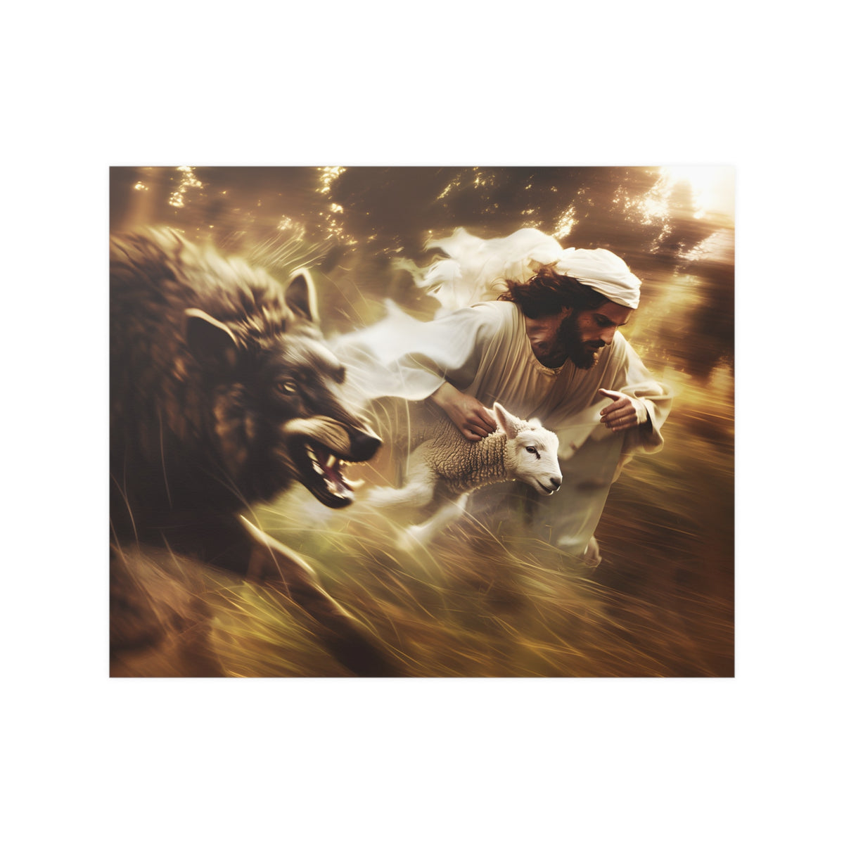 Jesus Saving a Sheep From The Wolf Wall Art Print