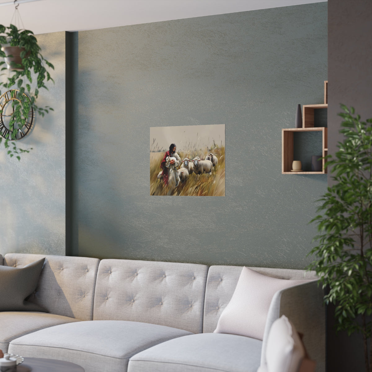 Jesus and His Flock of Sheep Christian Wall Art Print