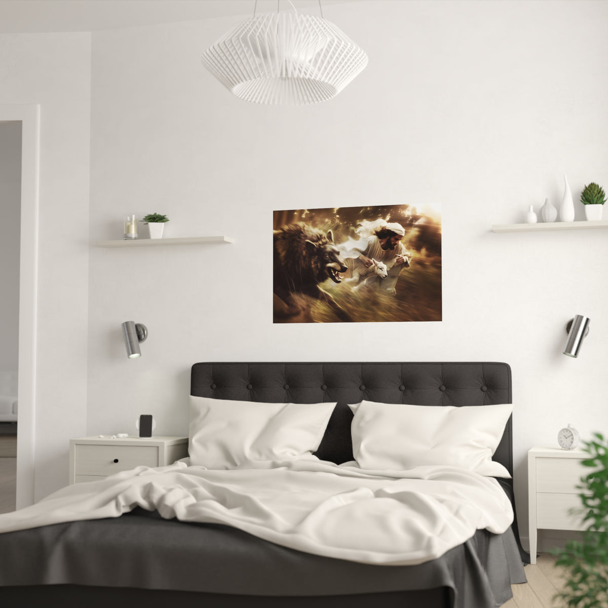 Jesus Saving a Sheep From The Wolf Wall Art Print