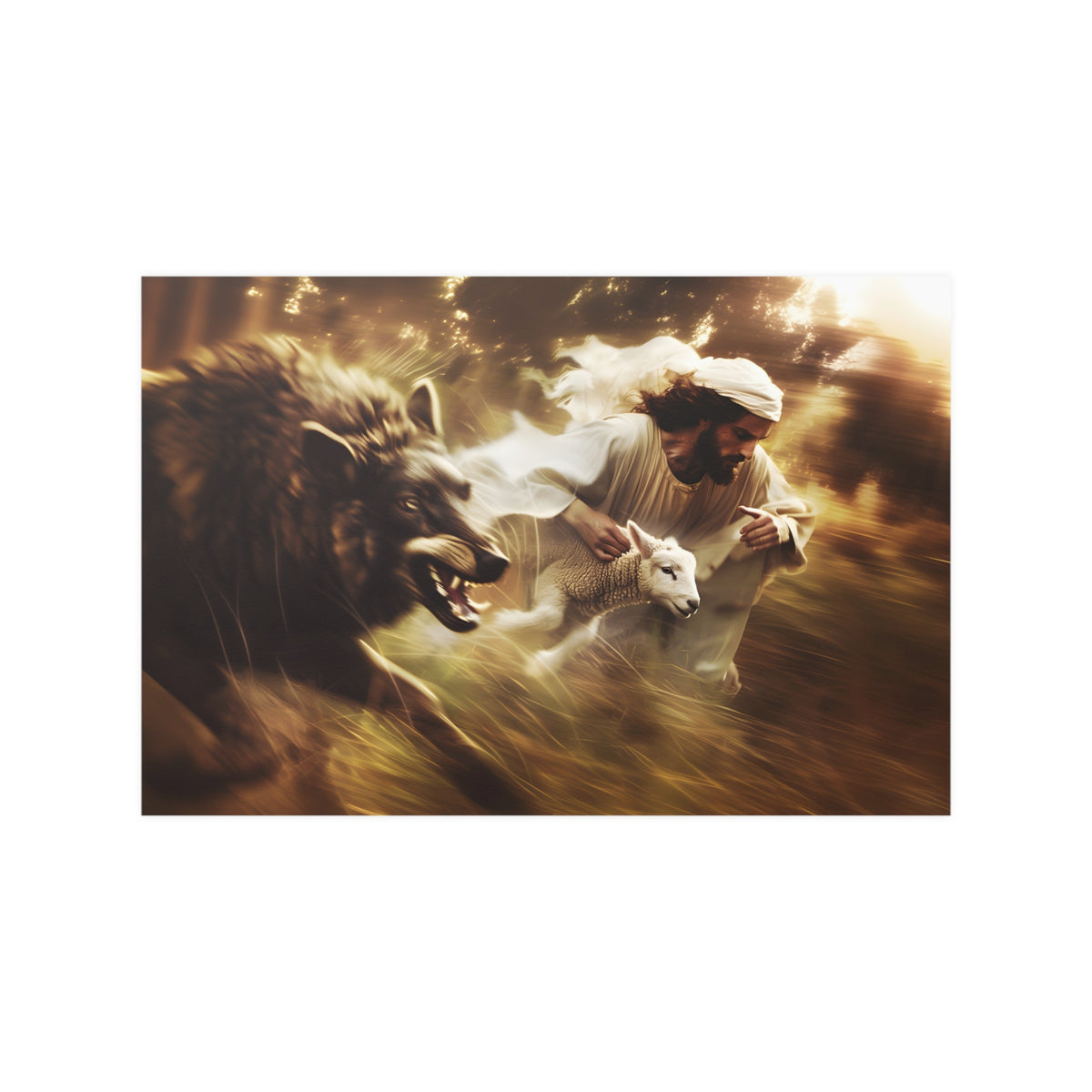Jesus Saving a Sheep From The Wolf Wall Art Print