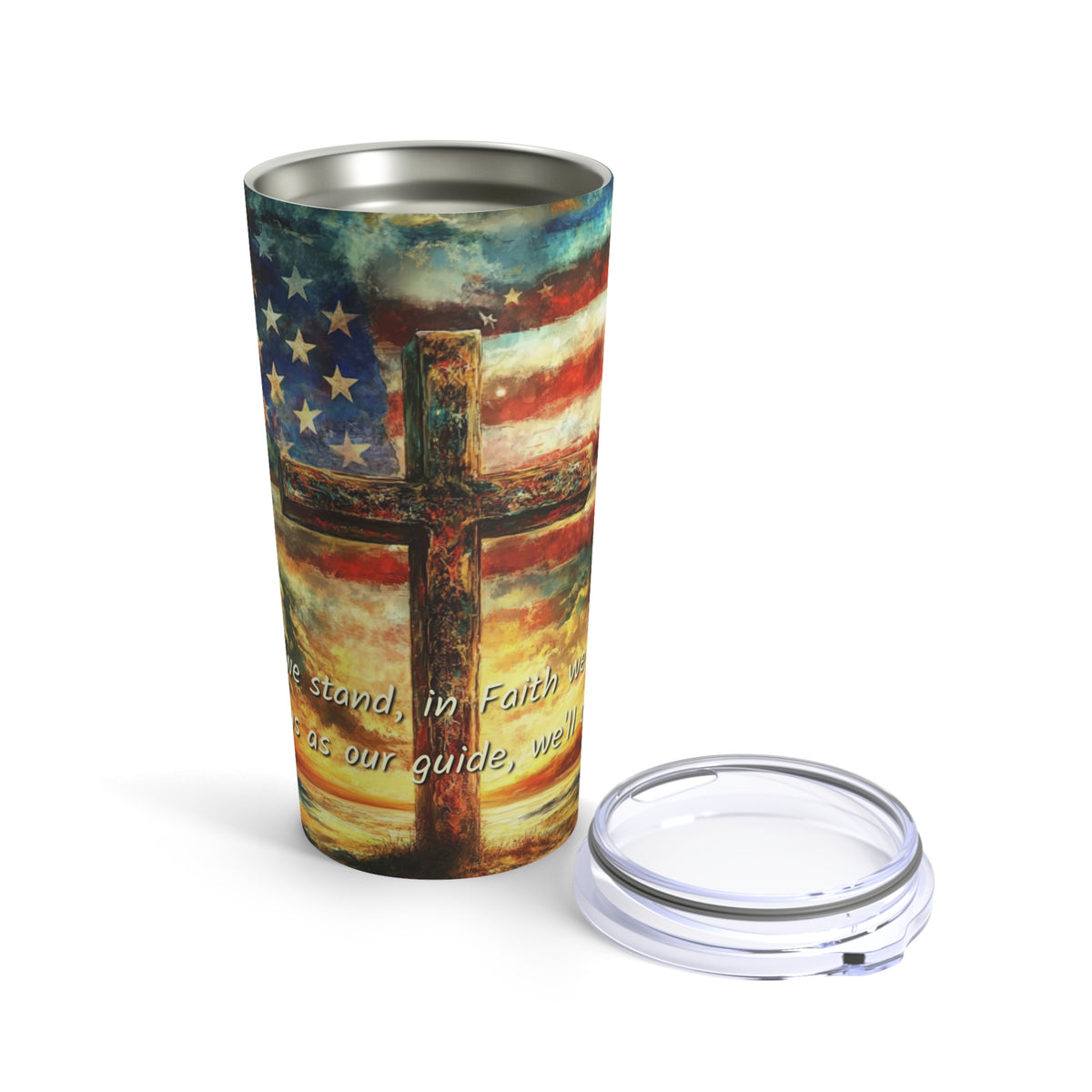 Together We Stand, Patriotic Cross & Flag Christian Faith Tumbler