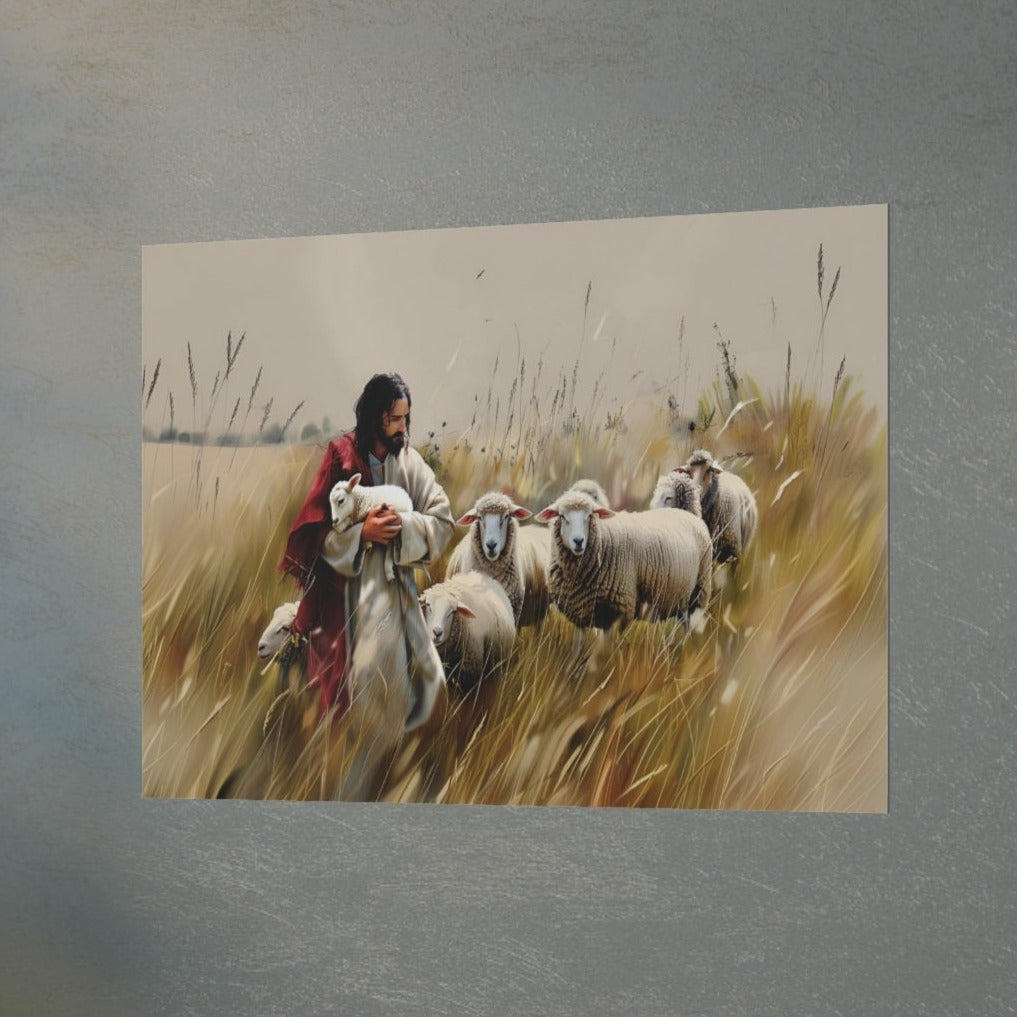 Jesus and His Flock of Sheep Christian Wall Art Print