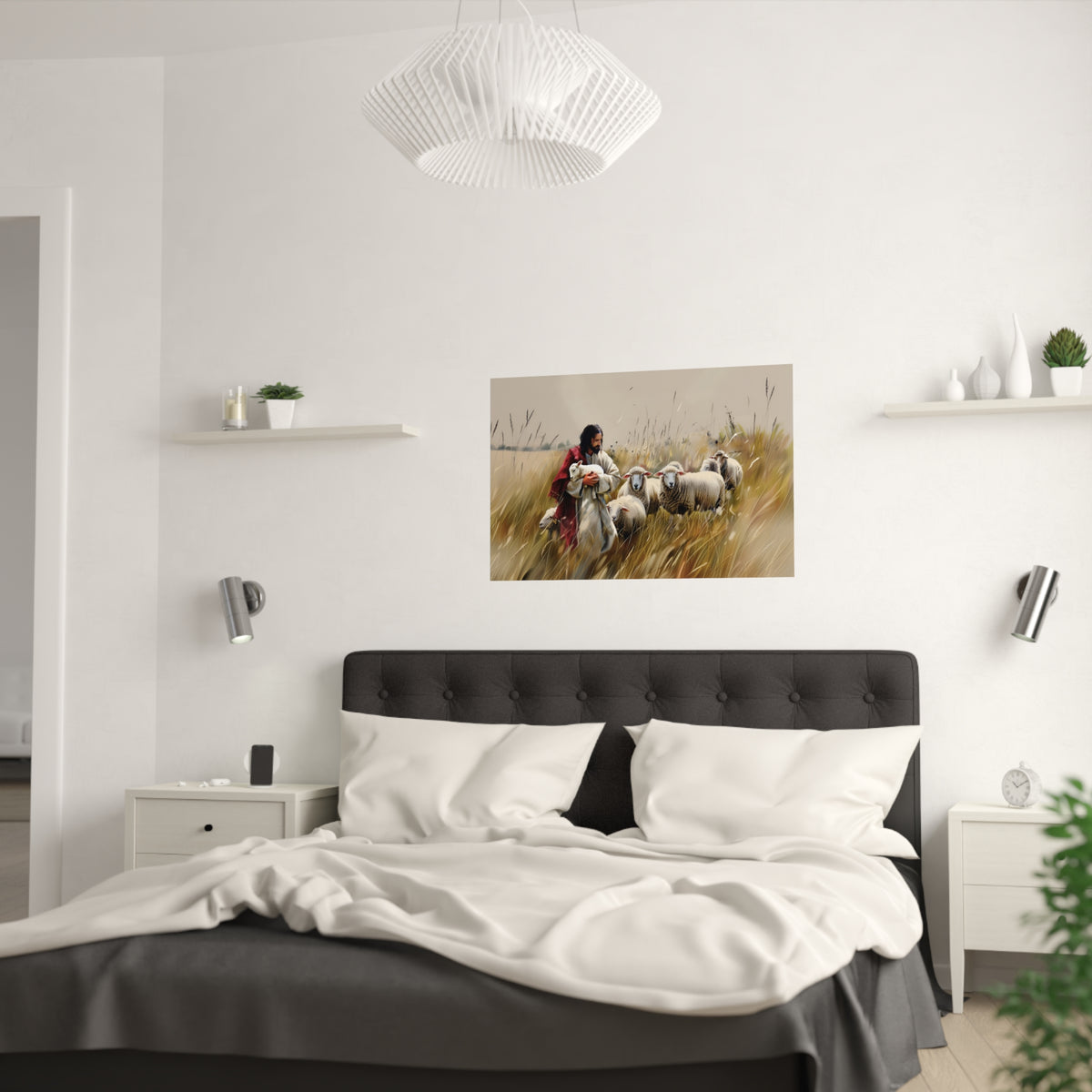 Jesus and His Flock of Sheep Christian Wall Art Print