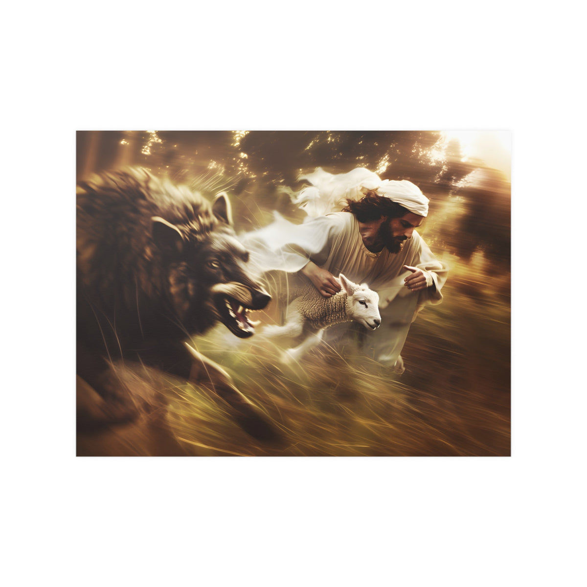 Jesus Saving a Sheep From The Wolf Wall Art Print