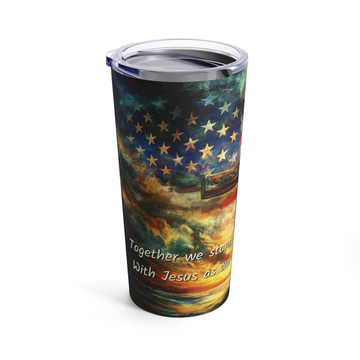 Together We Stand, Patriotic Cross & Flag Christian Faith Tumbler