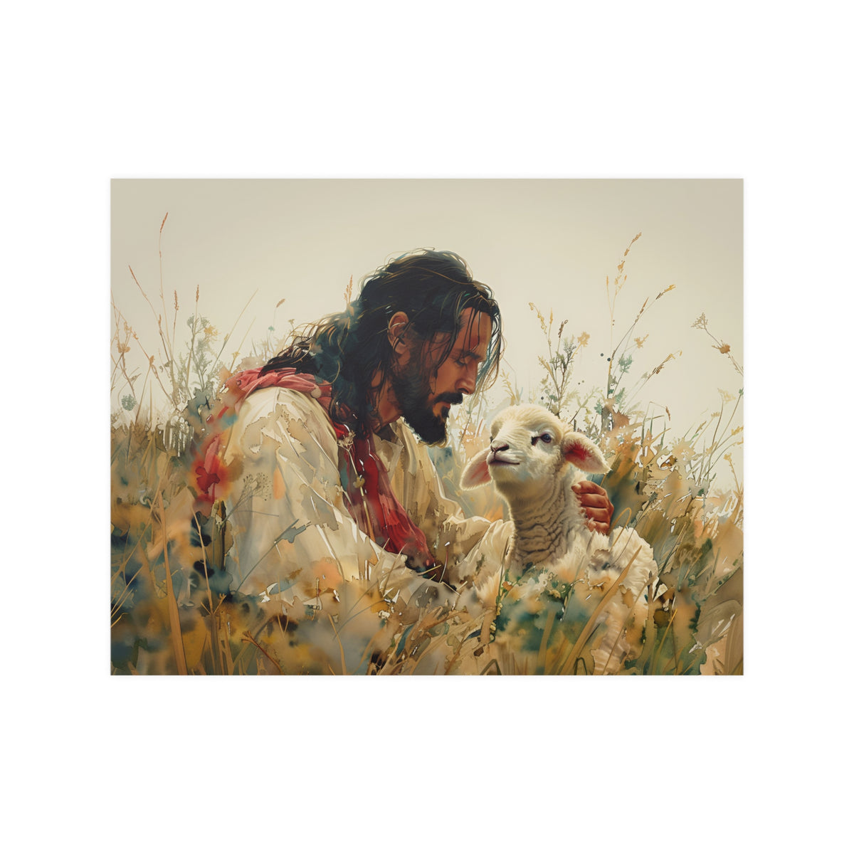 Jesus and Lamb Christian Wall Art Print