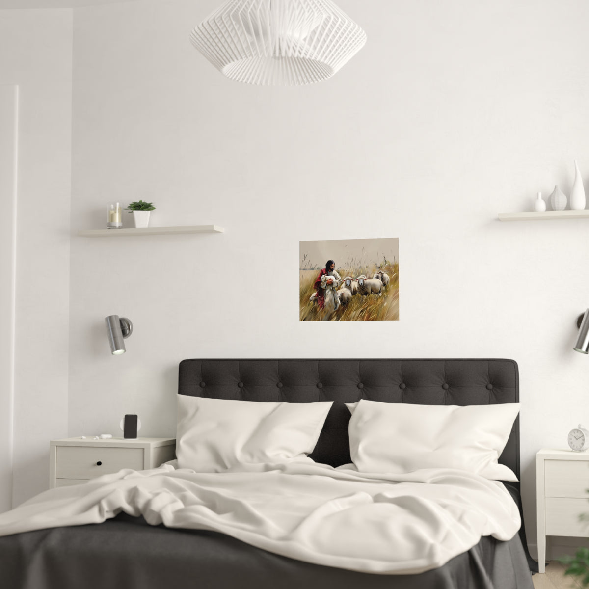 Jesus and His Flock of Sheep Christian Wall Art Print