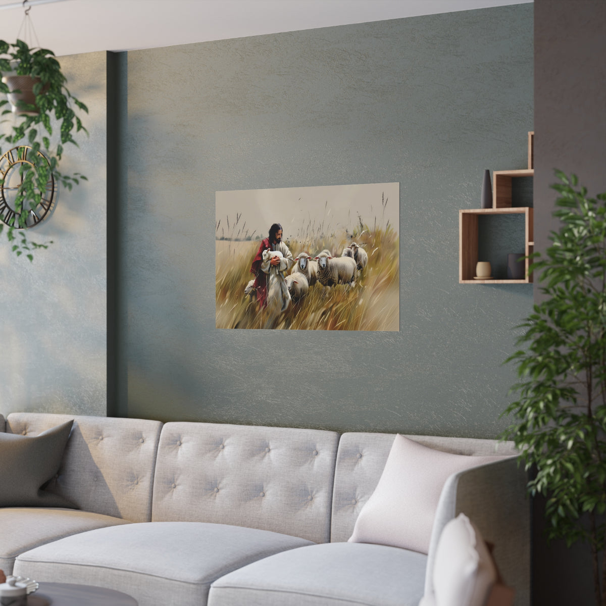 Jesus and His Flock of Sheep Christian Wall Art Print