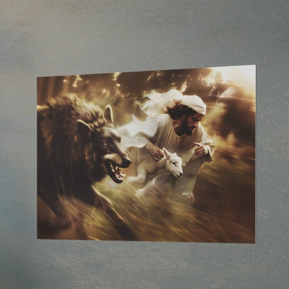 Jesus Saving a Sheep From The Wolf Wall Art Print