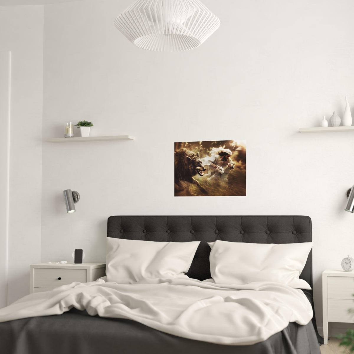 Jesus Saving a Sheep From The Wolf Wall Art Print