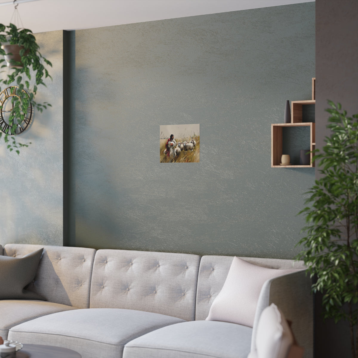 Jesus and His Flock of Sheep Christian Wall Art Print