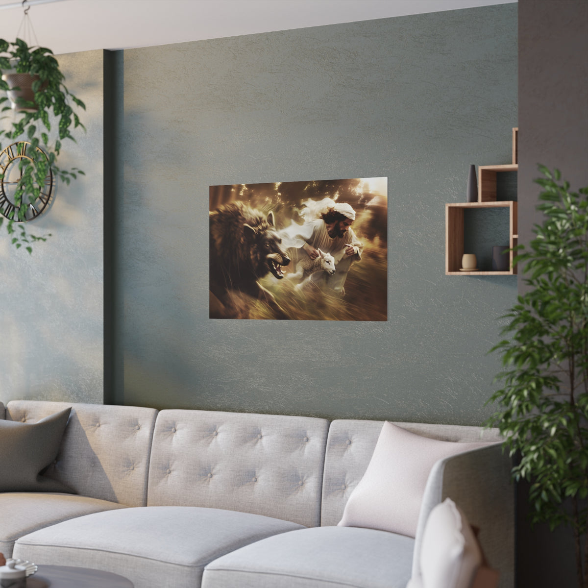Jesus Saving a Sheep From The Wolf Wall Art Print