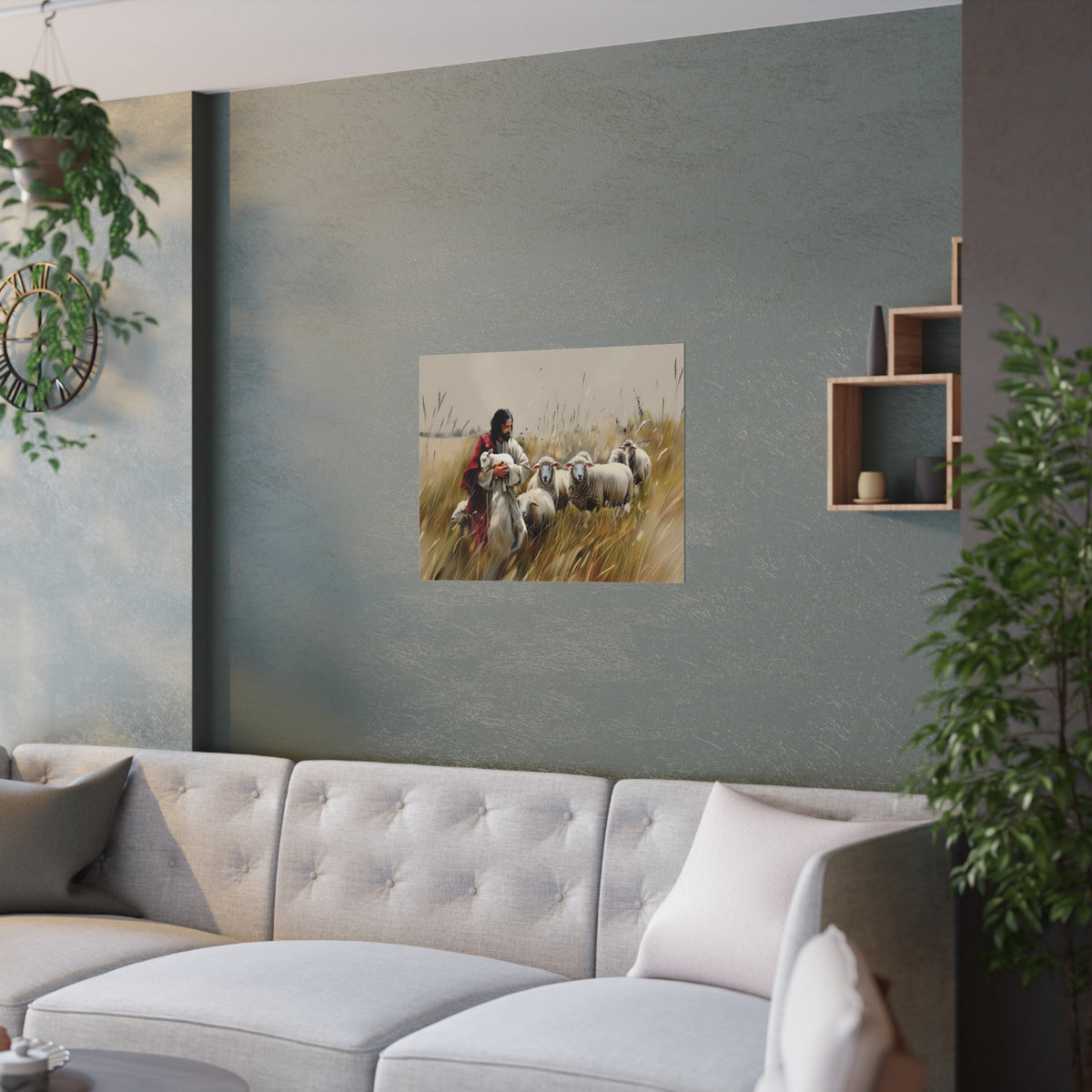 Jesus and His Flock of Sheep Christian Wall Art Print