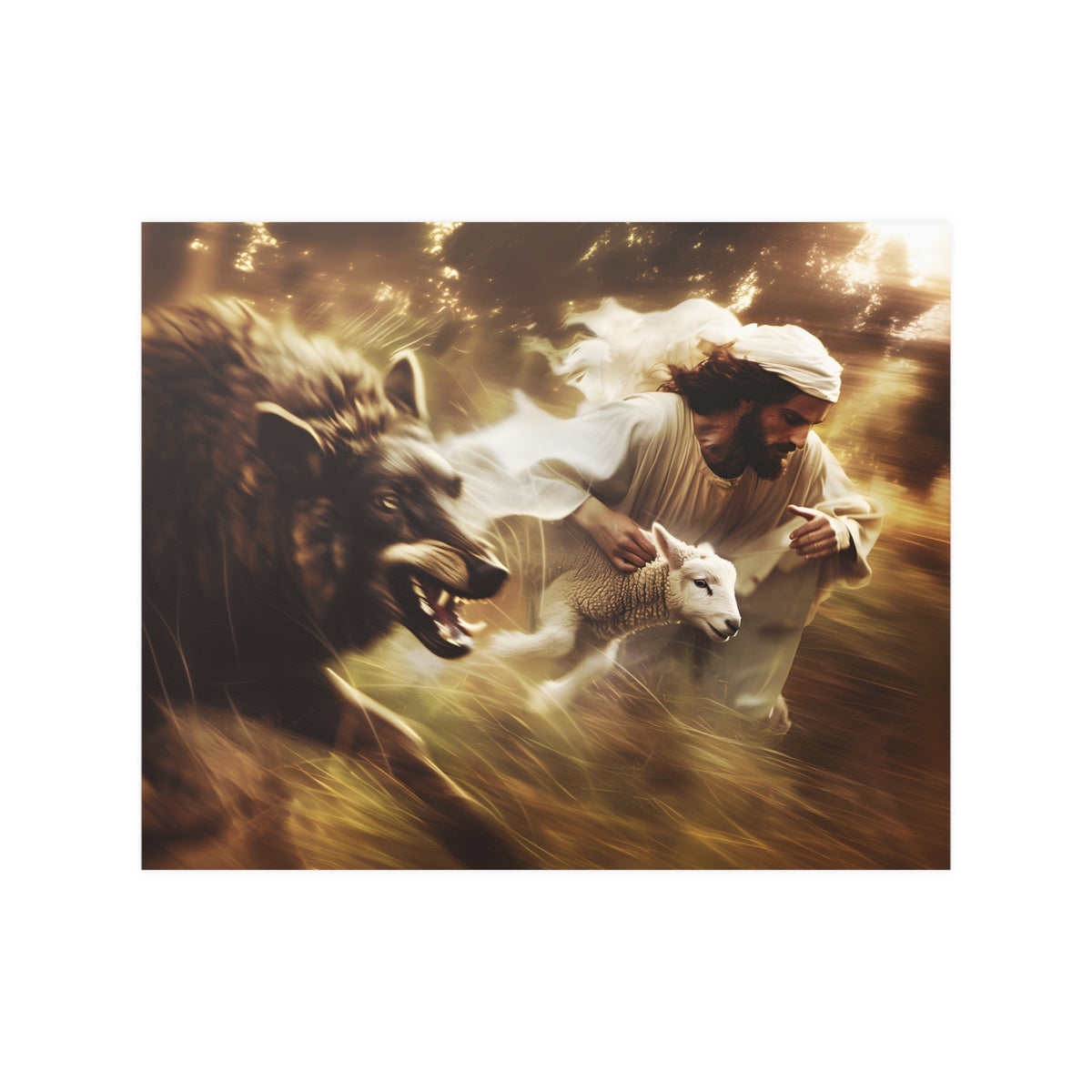 Jesus Saving a Sheep From The Wolf Wall Art Print
