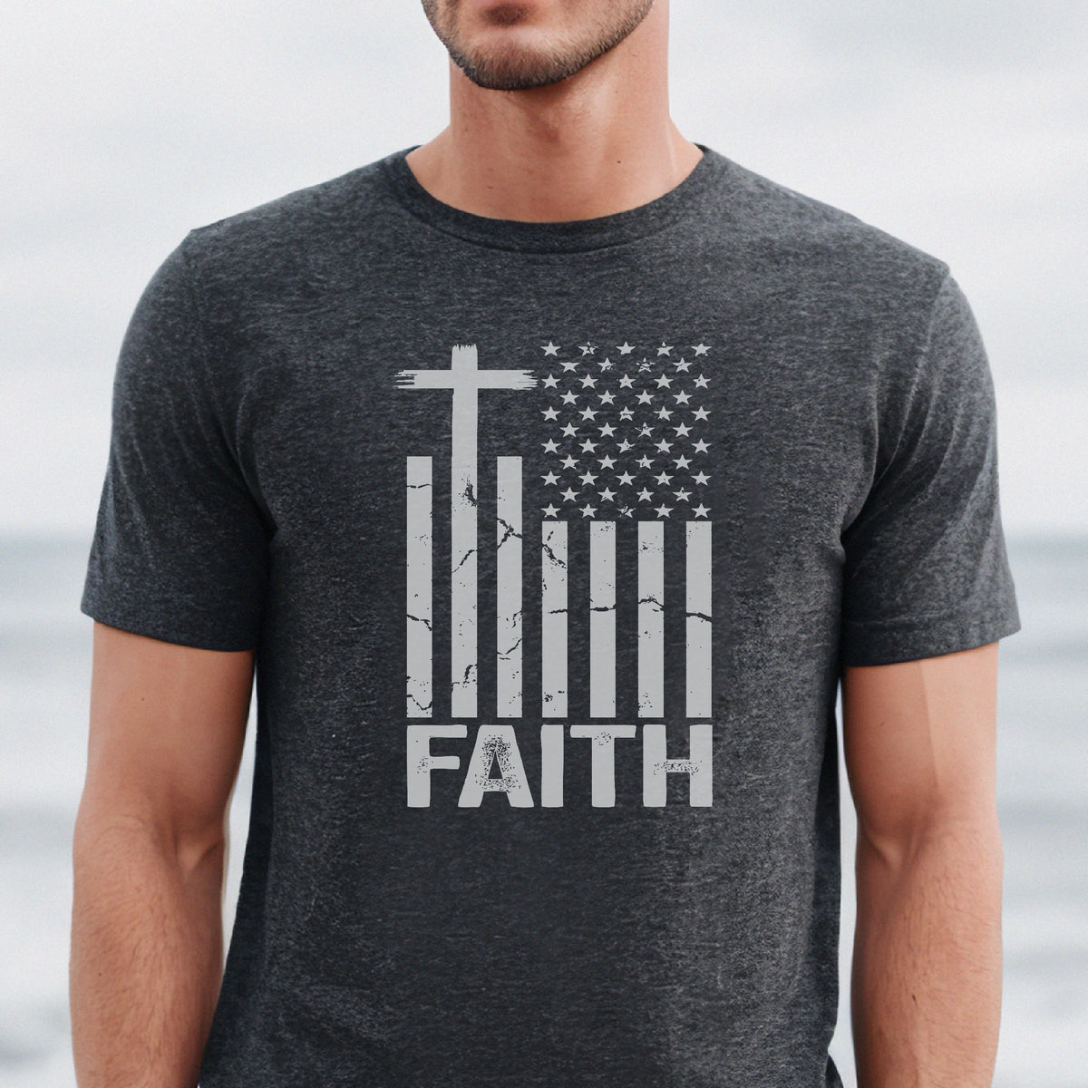 Christian Faith T-Shirt - Cross & American Flag