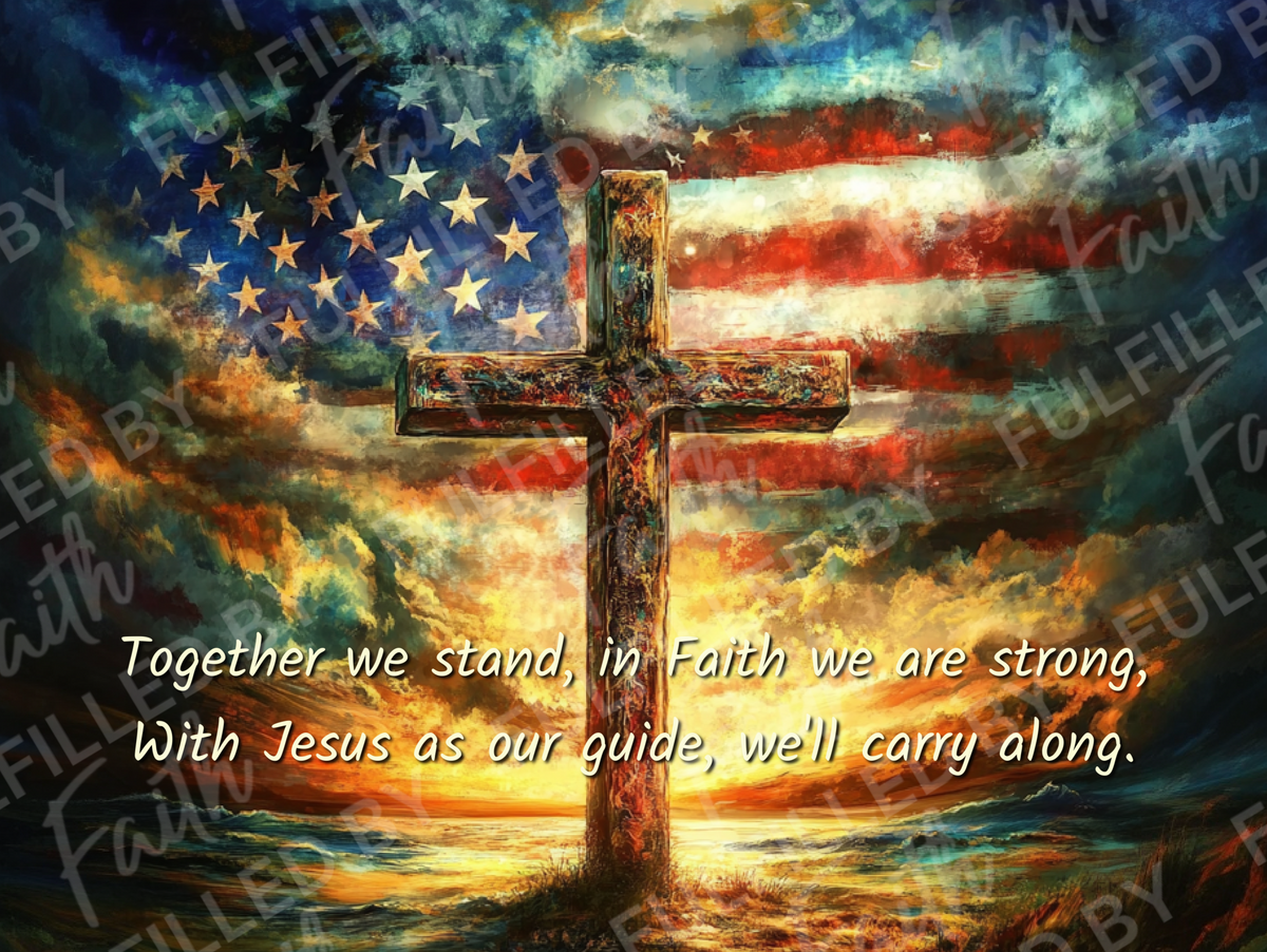 Together We Stand, Patriotic Cross & Flag Christian Faith Tumbler