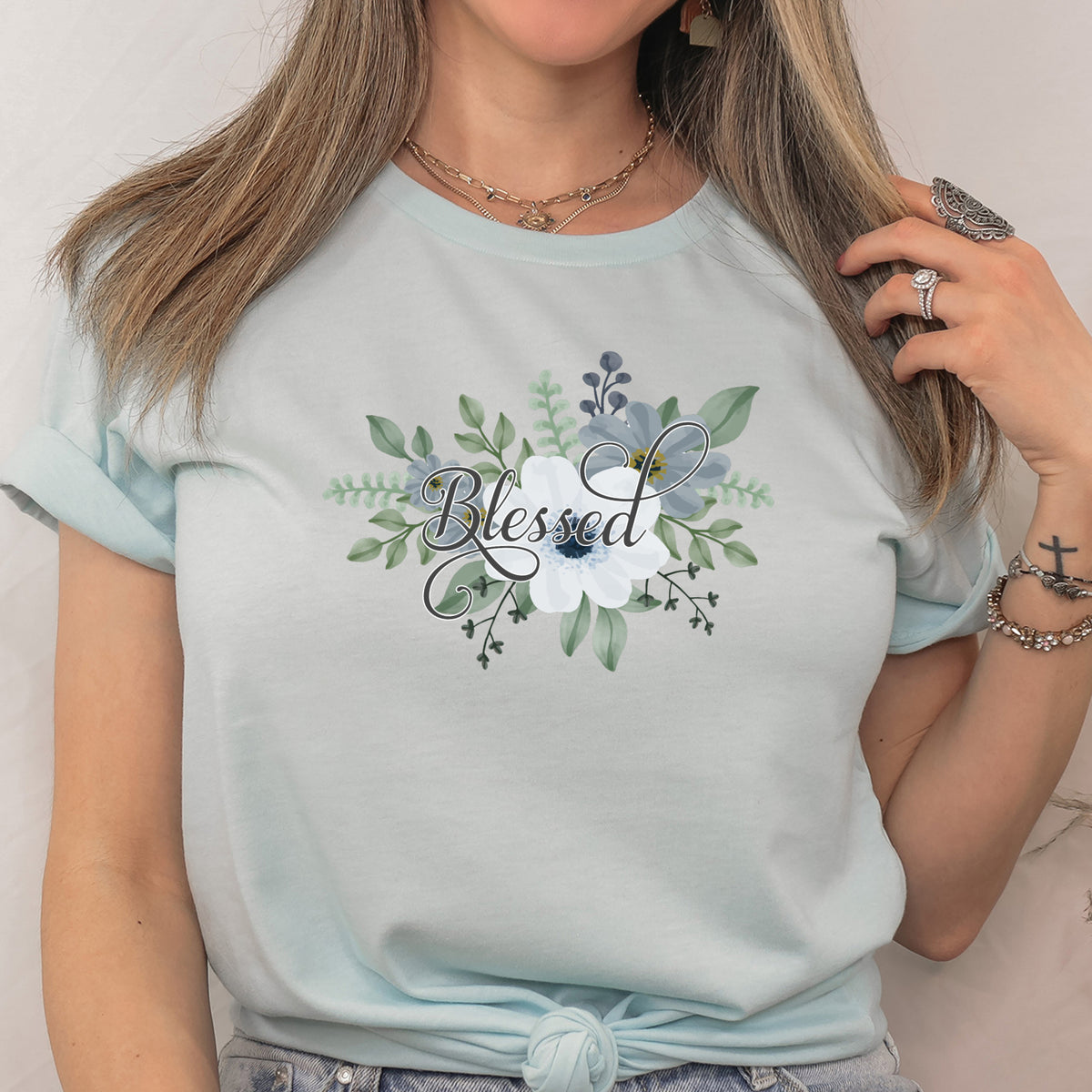 Blessed, Floral Christian T-Shirt